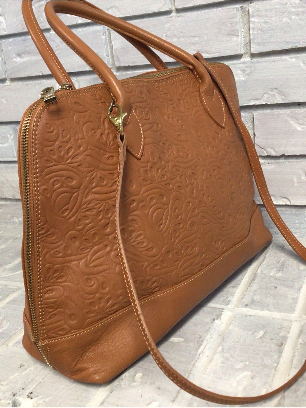 BORSE IN PELLE  Italian leather Tote/Shoulder/Crossbody bag in Cognac EUC